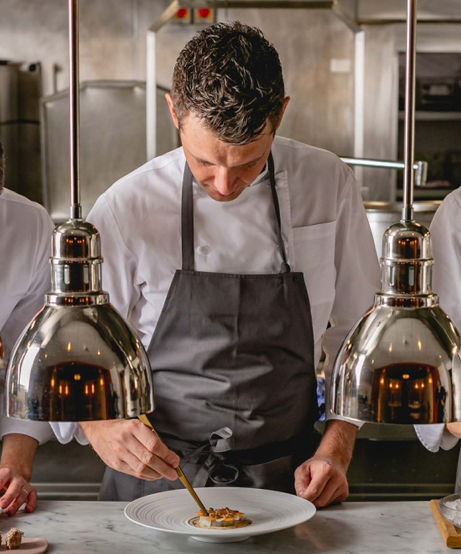 Chef plating with Gold Kitchen Tweezers