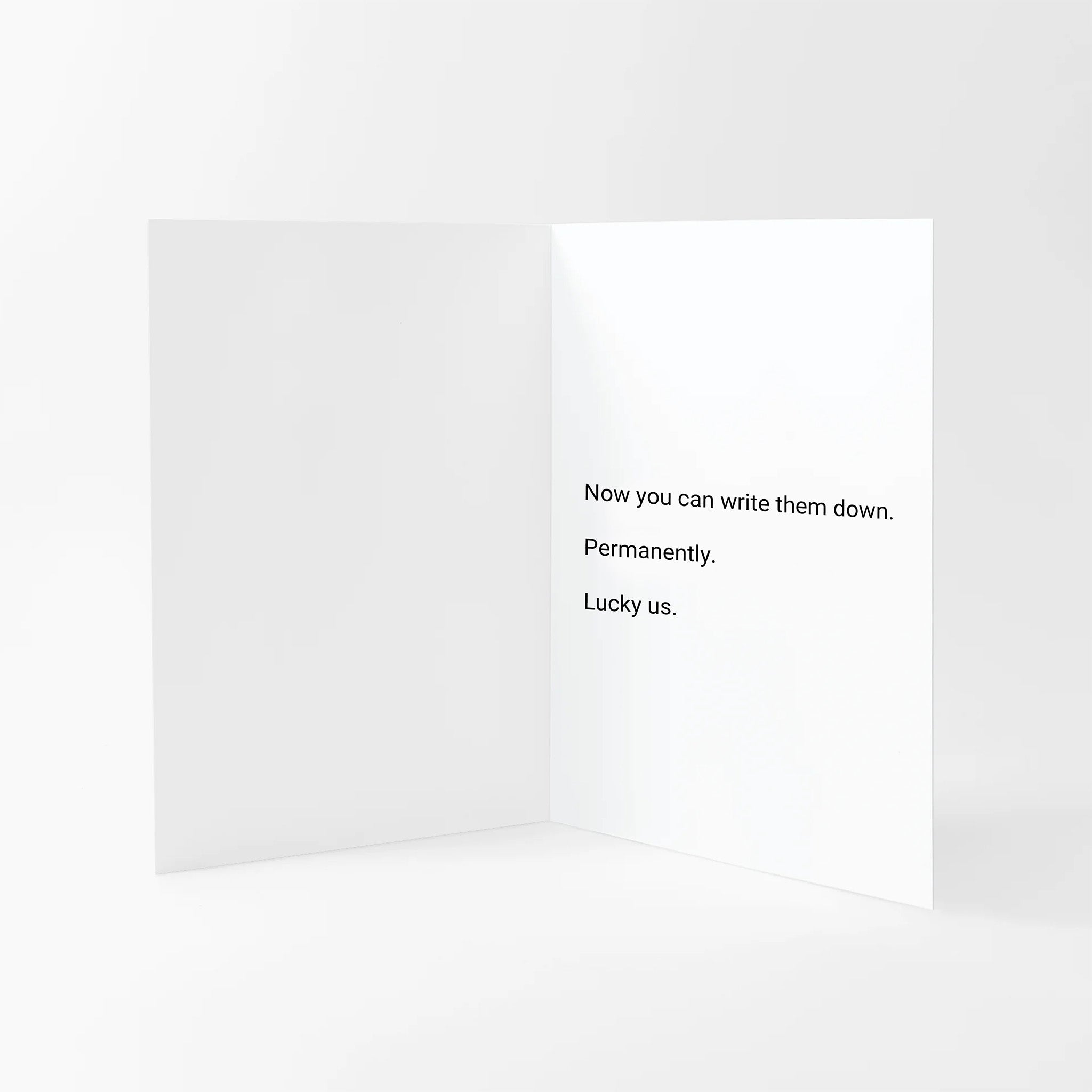 Oui Chef "Strong Opinions" Sharpie Greeting Card partially opened showing inside message.