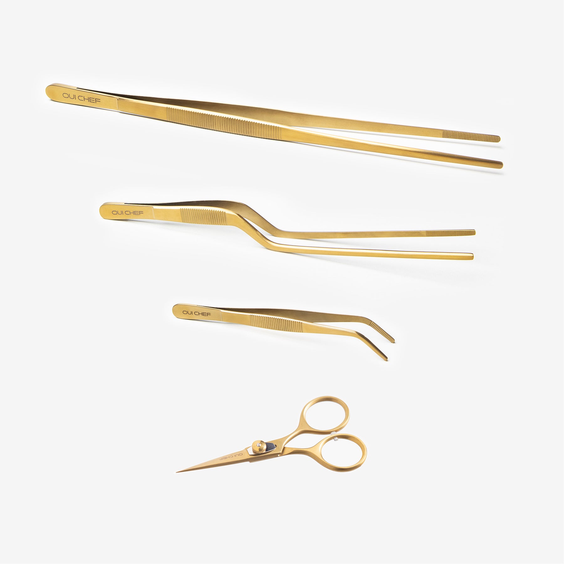     Oui-Chef-Chefs-Kitchen-Quartet-Gold-Tweezers-Scissors-Kit